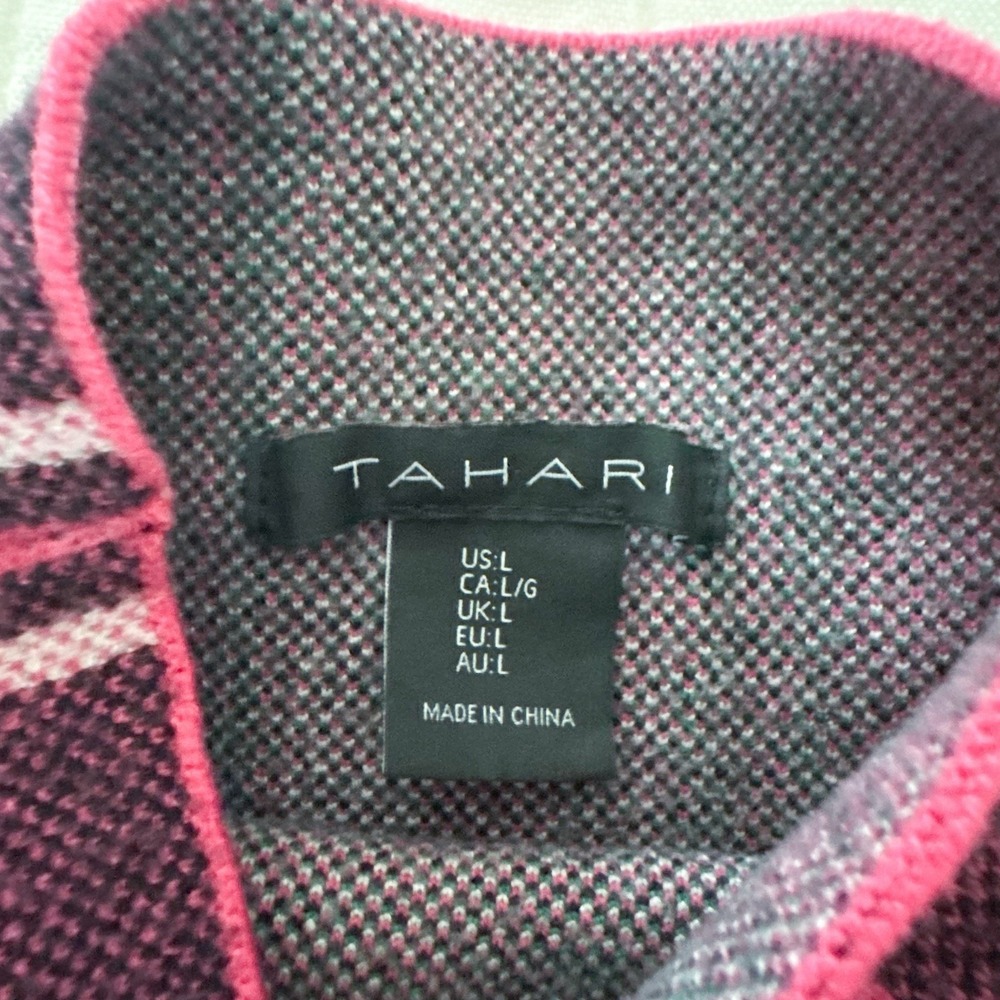 Tahari Plaid Mock Neck Pullover Sweater Women's LARGE Pink Plaid‎ Preppy - Picture 6 of 9